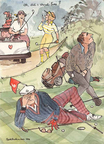 Oh, Did I Shout Fore? - golfing art print by Mark Huskinson