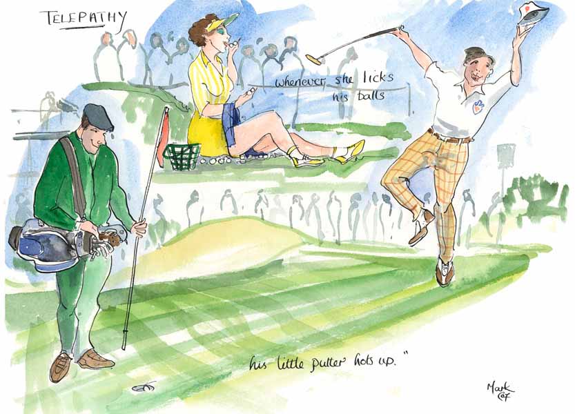 Telepathy - golf cartoon by Mark Huskinson
