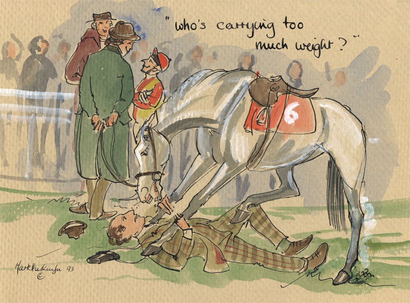 Who's Carrying Too Much Weight? - horse racing art print by Mark Huskinson