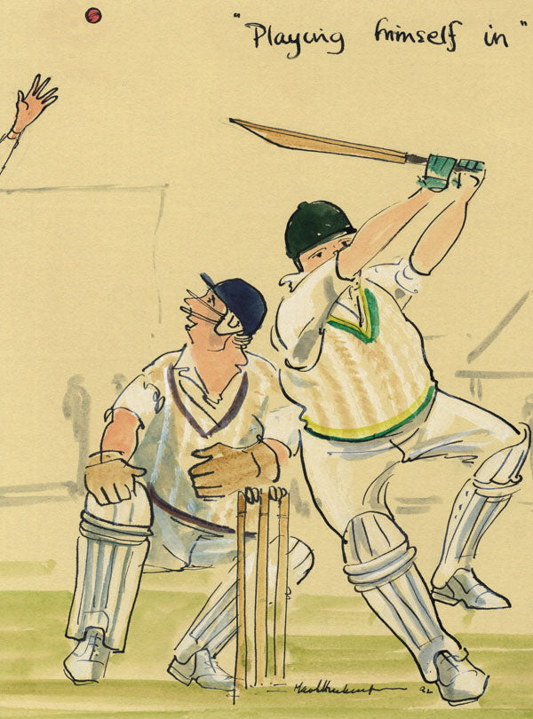 Playing Himself In - cricket art print by Mark Huskinson