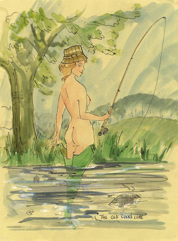 The Old Cock's Lure - fishing cartoon art print by Mark Huskinson