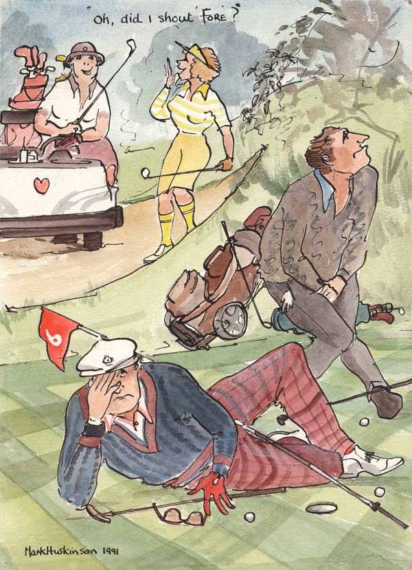 Oh, Did I Shout Fore? - golfing art print by Mark Huskinson