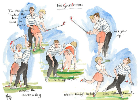 The Golf Lesson - golfing art print by Mark Huskinson