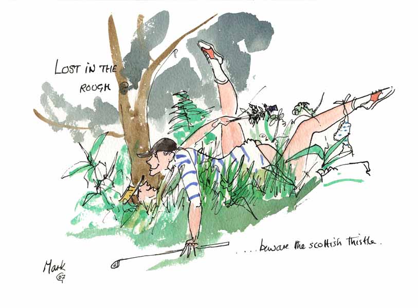 Lost In The Rough - golfing cartoon by Mark Huskinson