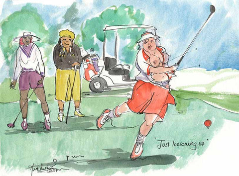 Just Loosening Up - golfing cartoon by Mark Huskinson