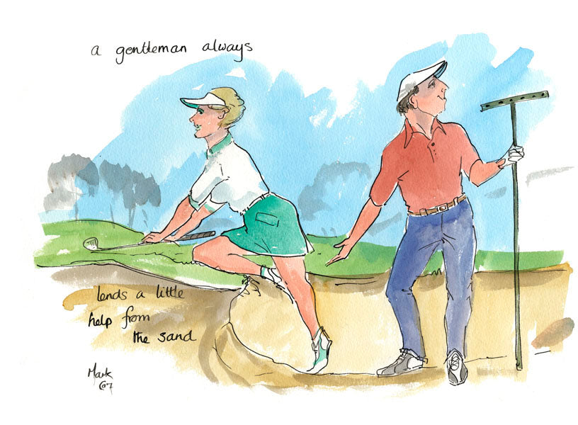 A Little Help From The Sand - golf cartoon by Mark Huskinson