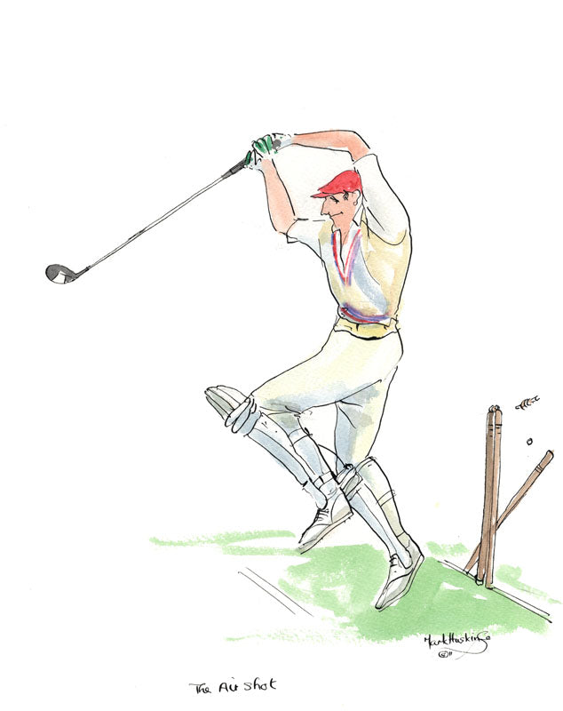  The Air Shot - golf/cricket cartoon by Mark Huskinson