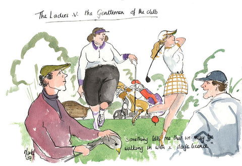 The Ladies v The Gentlemen Of The Club - golf cartoon by Mark Huskinson