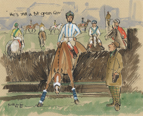 He's Still A Bit Green Gov - horse racing art print by Mark Huskinson