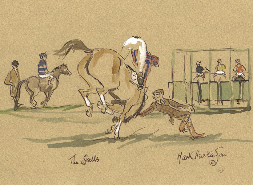 The Stalls - horse racing art print by Mark Huskinson