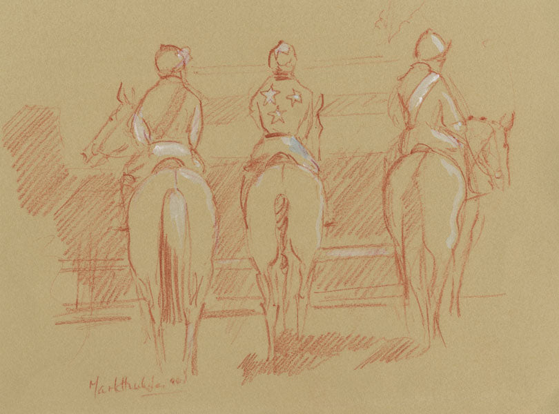 Three Jockeys - horse racing art print by Mark Huskinson