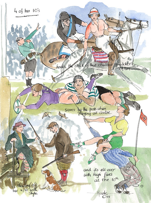 4 Of Her 10's - sporting cartoon art print by Mark Huskinson