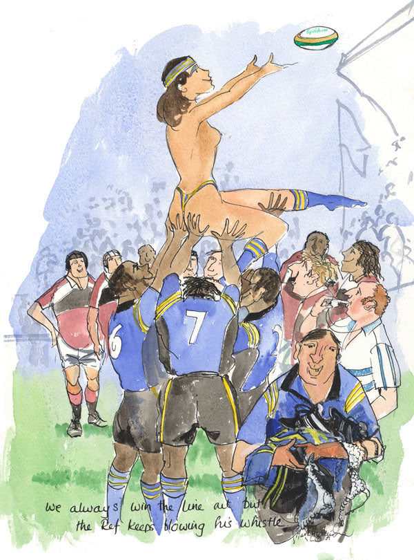 We Always Win The Line Out - rugby art print by Mark Huskinson