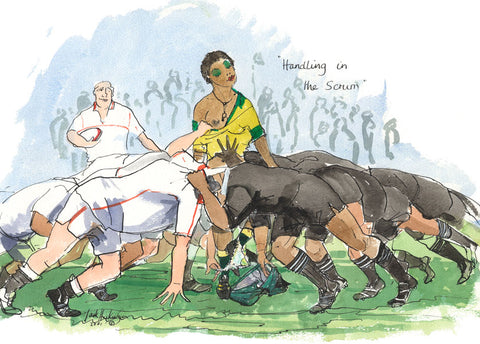 Handling In The Scrum - rugby art print by Mark Huskinson