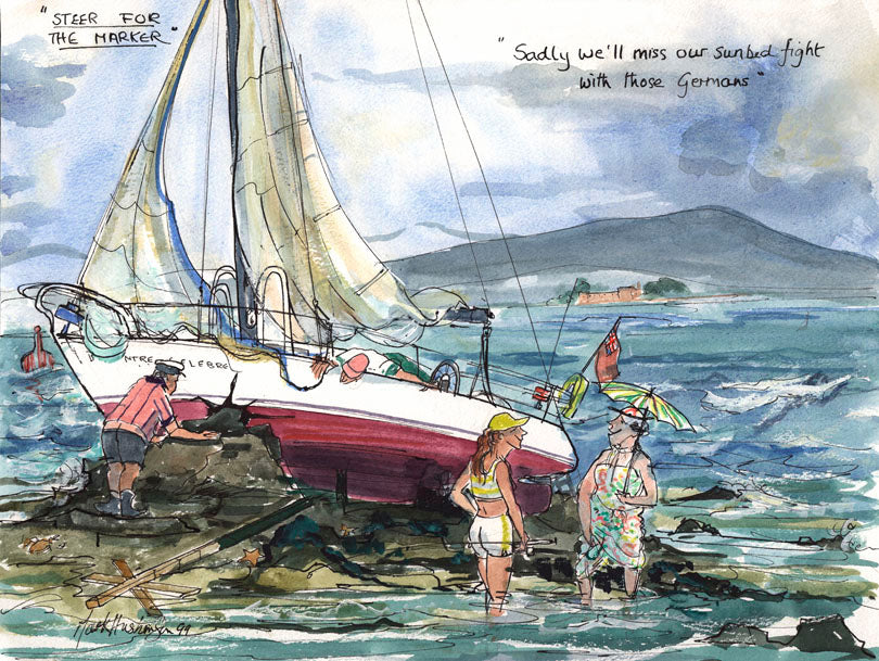Steer For The Marker - sailing cartoon art print by Mark Huskinson