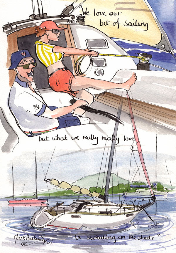 We Love Our Bit Of Sailing - sailing cartoon art print by Mark Huskinson