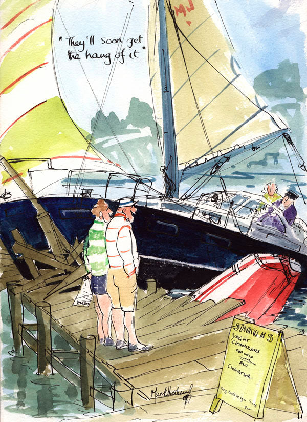 They'll Soon Get The Hang Of It - sailing cartoon art print by Mark Huskinson