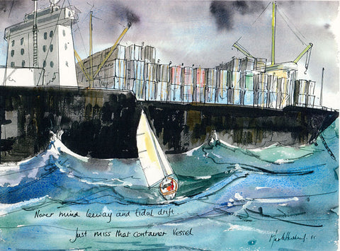 Leeway And Tidal Drift - sailing cartoon art print by Mark Huskinson
