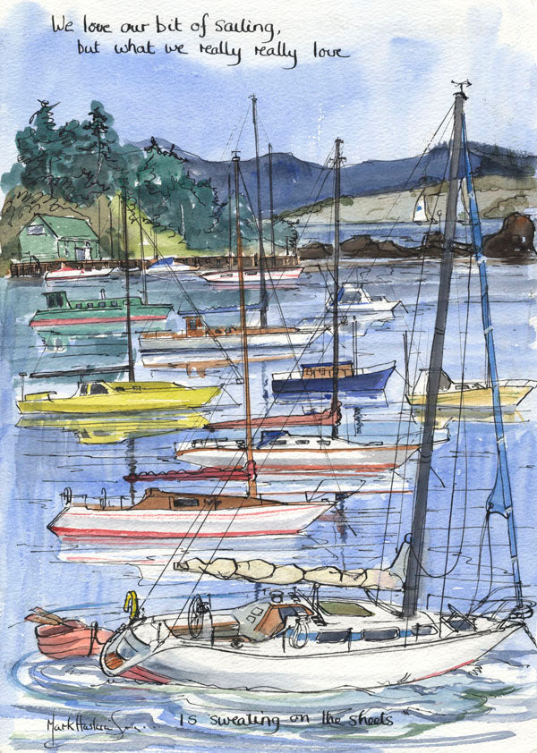Sweating On The Sheets - sailing cartoon art print by Mark Huskinson