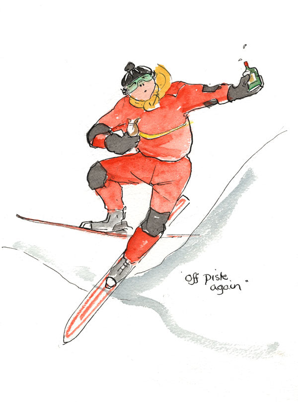 Off Piste Again - skiing art print by Mark Huskinson