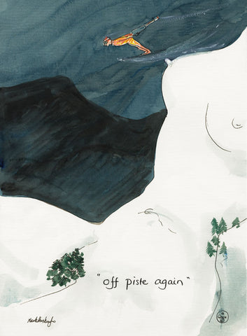 Off Piste Again - skiing art print by Mark Huskinson