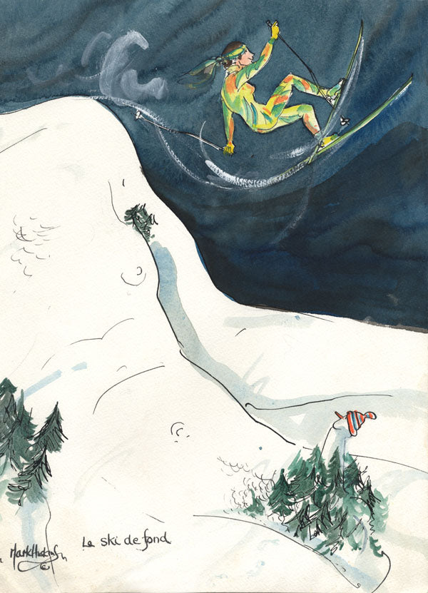 Le Ski De Fond - skiing art print by Mark Huskinson