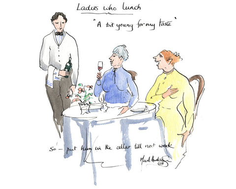 Ladies Who Lunch - wine cartoon by Mark Huskinson